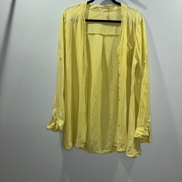 Eileen Fisher Butter Yellow 100% Irish Linen Button Down Shirt- Size Large - Picture 6 of 12